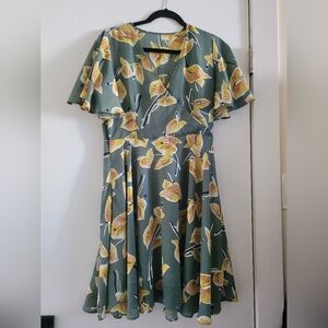 Short Sleeve Sage Green Wrap Style A Line Dress